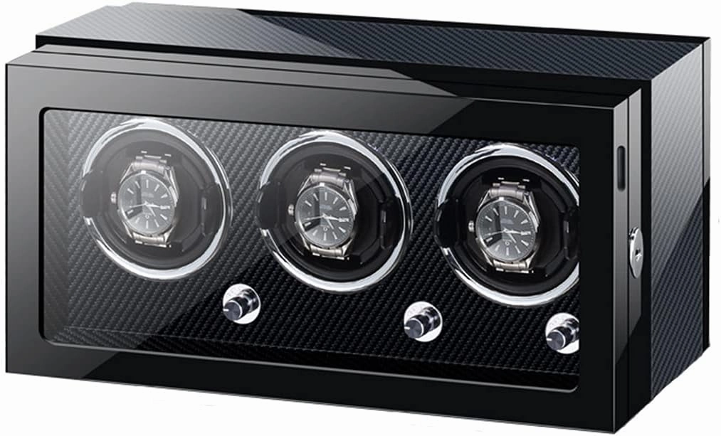 Watch Display Box 6 Automatic Watch Winder Watch Display Case with Led Lighting and Touch Screen LCD Digital Display Adjustable Watch Pillows Motor Fit Lady,Carbon Fiber-3 0