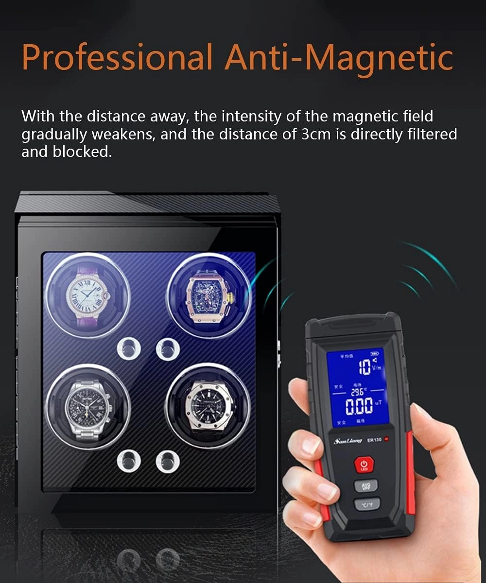 Watch Display Box 6 Automatic Watch Winder Watch Display Case with Led Lighting and Touch Screen LCD Digital Display Adjustable Watch Pillows Motor Fit Lady,Carbon Fiber-3 0