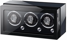 Watch Display Box 6 Automatic Watch Winder Watch Display Case with Led Lighting and Touch Screen LCD Digital Display Adjustable Watch Pillows Motor Fit Lady,Carbon Fiber-3 0