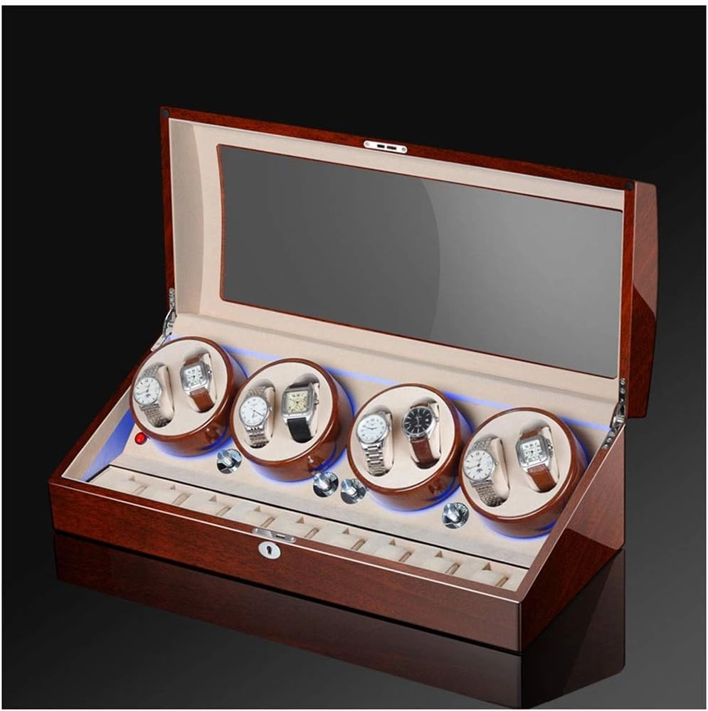 Watch Storage Box Automatic Watch Winder with LED Light, Wood Veneer 17 Storage Spaces 5 Rotation Modes Silent Motor, Can be Used with Watches for Both Men & Women Watch Display Storage Box