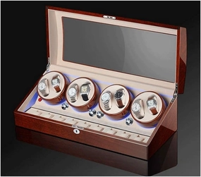 Watch Storage Box Rectangle Watch Winder with Cover and LED Lights Transparent Acrylic Door Wood Shell for 17 Watches Watch Display Storage Box