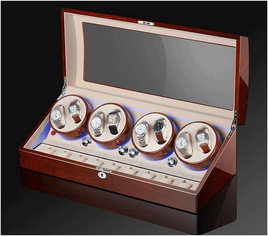 Watch Storage Box Rectangle Watch Winder with Cover and LED Lights Transparent Acrylic Door Wood Shell for 17 Watches Watch Display Storage Box