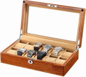 Watch Storage Box Rosewood Watch Boxes Watch Storage Box 6/12 Grids with Lock Compartments Transparent Window Jewellery Display Box Watch Display Storage Box