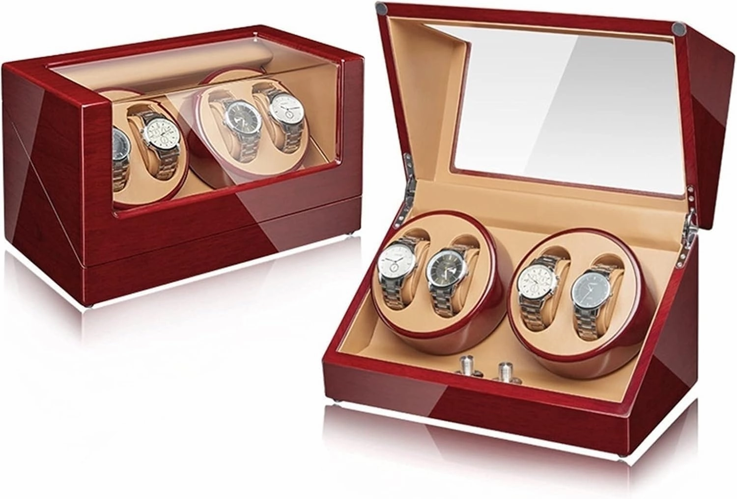 Watch Winder Automatic Silent Motor Flexible Pillow Wood Display Box(4 0)