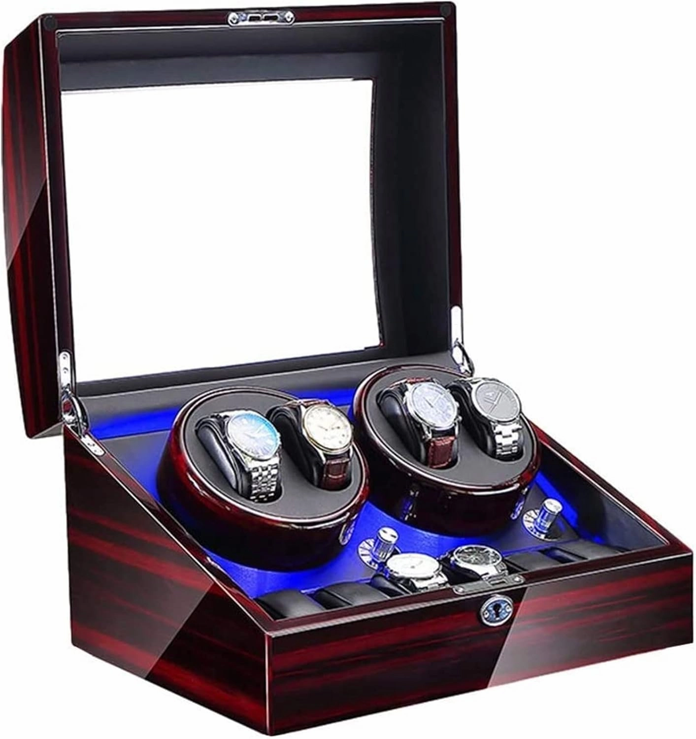 Watch Winder Automatic Winding With Led Light Watch Winder Box Soft Watch Pillow Ac Adapter And Battery Powered Quiet Motor Accessories,