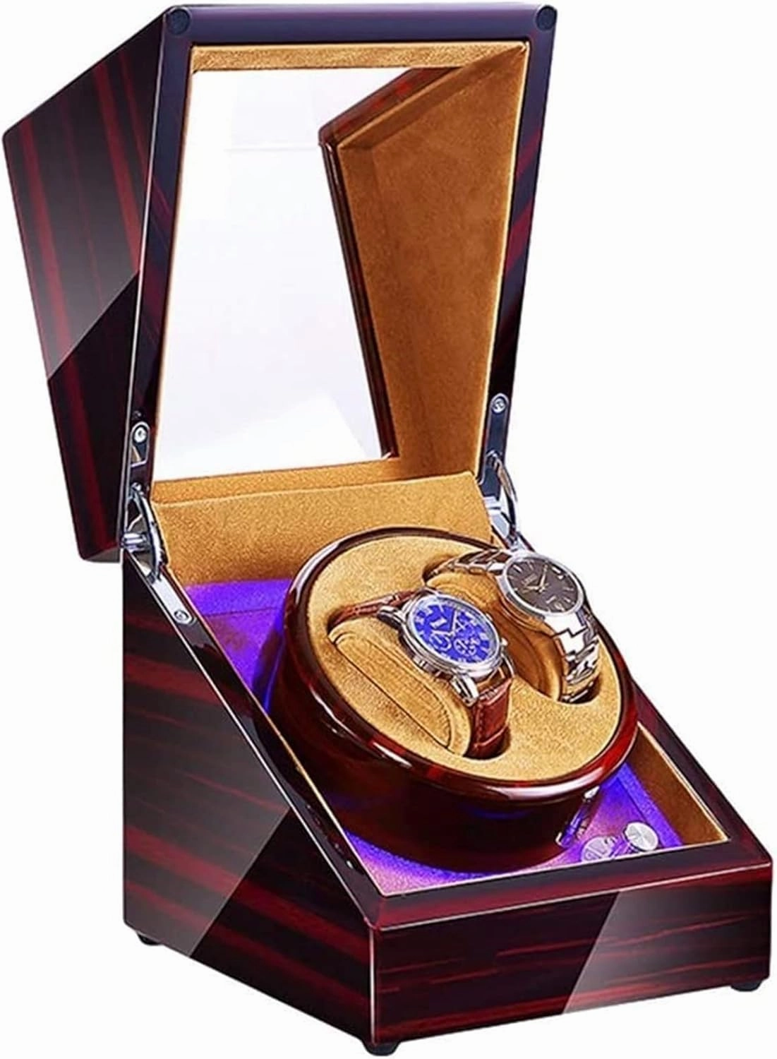 Watch Winder Automatic Winding with Led Light Watch Winder Box Soft Watch Pillow ac Adapter and Battery Powered Quiet Motor Accessories White, (Brown)