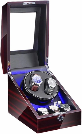 Watch Winder Automatic Winding with LED Light Watch Winder Box Soft Watch Pillow AC Adapter and Battery Powered Quiet Motor