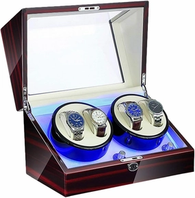 Watch Winder Automatic Winding with LED Light Watch Winder Box Soft Watch Pillow AC Adapter and Battery Powered Quiet Motor Watch Winder Display Watch Box Watch Storage Gift