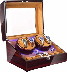 Watch Winder Automatic Winding with LED Light Watch Winder Box Soft Watch Pillow AC Adapter and Battery Powered Quiet MotorWatch Winder for Automatic Watches