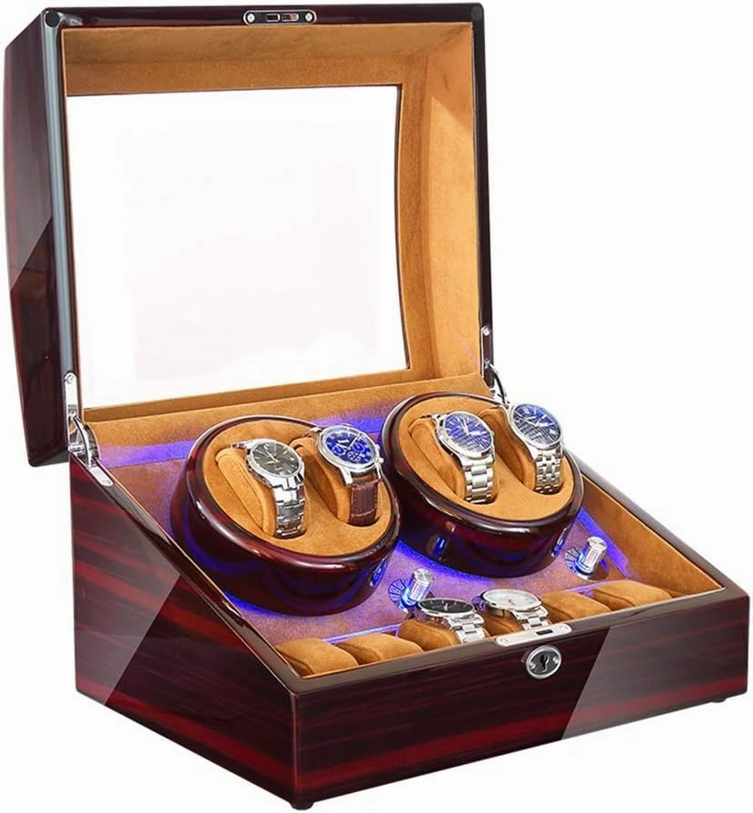 Watch Winder Automatic Winding with LED Light Watch Winder Box Soft Watch Pillow AC Adapter and Battery Powered Quiet MotorWatch Winder for Automatic Watches