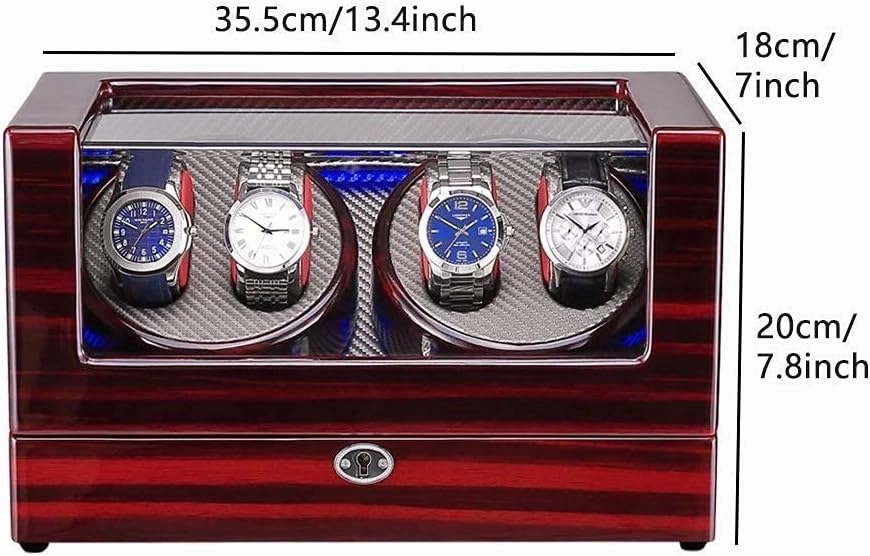 Watch Winder Watch Winder Box for 4 Automatic Watch Built-in LED Light Wood Shell Piano Paint Exterior AC Adapter and ed Watch Winder (D A)