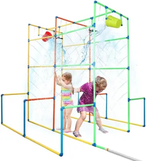 Water Park Sprinkler Toy, Backyard Waterpark with Dump Buckets & Rotating Splash Nozzle Colorful Water Toys Play Water Fun for Kids Outdoor