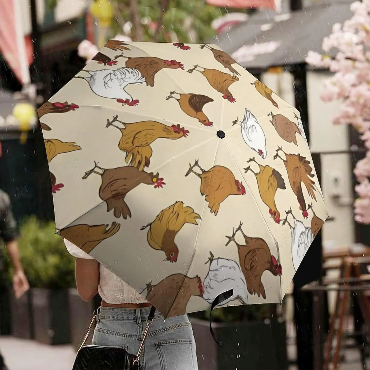 Water Repellent Travel Umbrella for Women Men Kids, Outdoor Umbrellas with Ergonomic Handle, Auto Open/Close, A Brood of Chickens Art Sun Protection Umbrellas