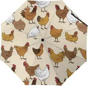 Water Repellent Travel Umbrella for Women Men Kids, Outdoor Umbrellas with Ergonomic Handle, Auto Open/Close, A Brood of Chickens Art Sun Protection Umbrellas