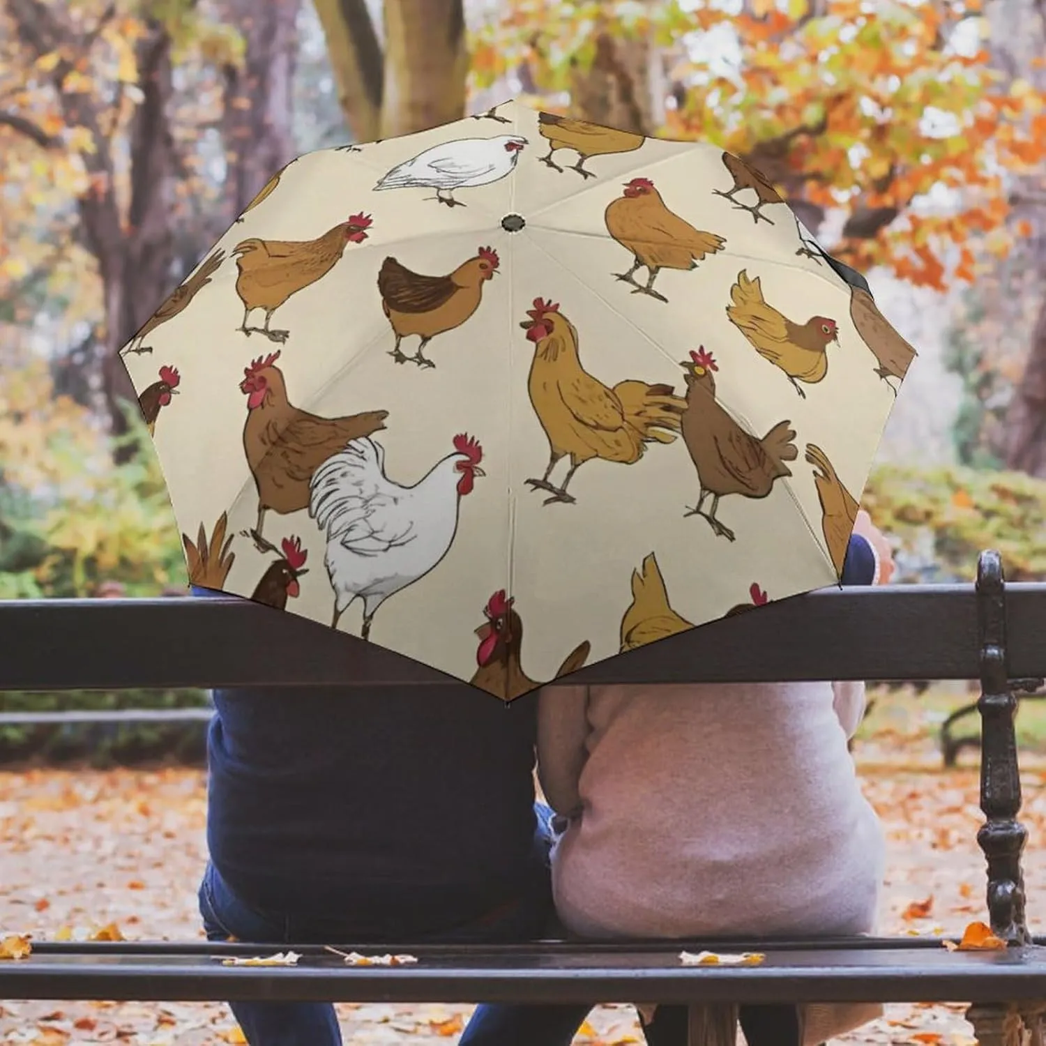 Water Repellent Travel Umbrella for Women Men Kids, Outdoor Umbrellas with Ergonomic Handle, Auto Open/Close, A Brood of Chickens Art Sun Protection Umbrellas