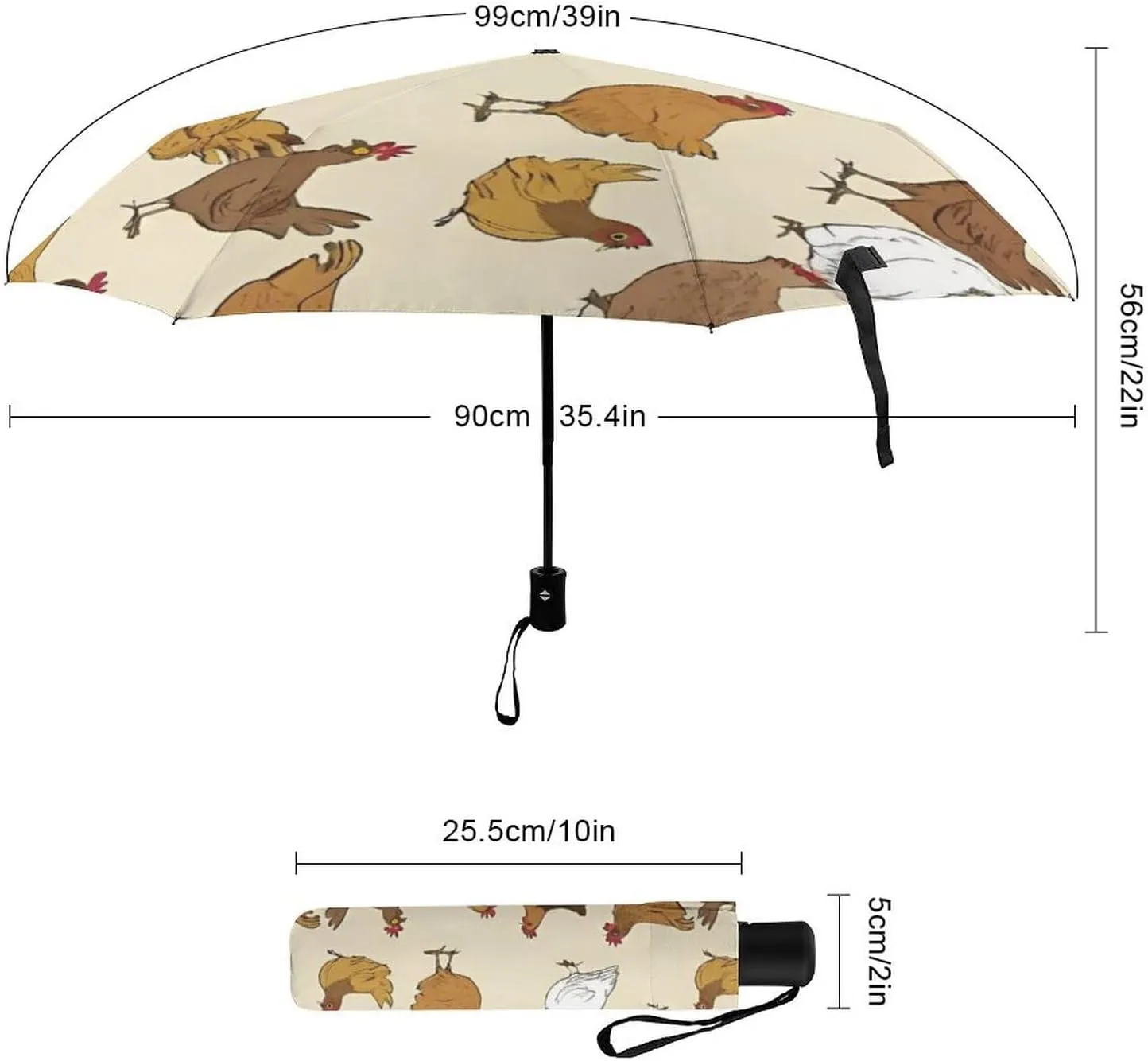 Water Repellent Travel Umbrella for Women Men Kids, Outdoor Umbrellas with Ergonomic Handle, Auto Open/Close, A Brood of Chickens Art Sun Protection Umbrellas