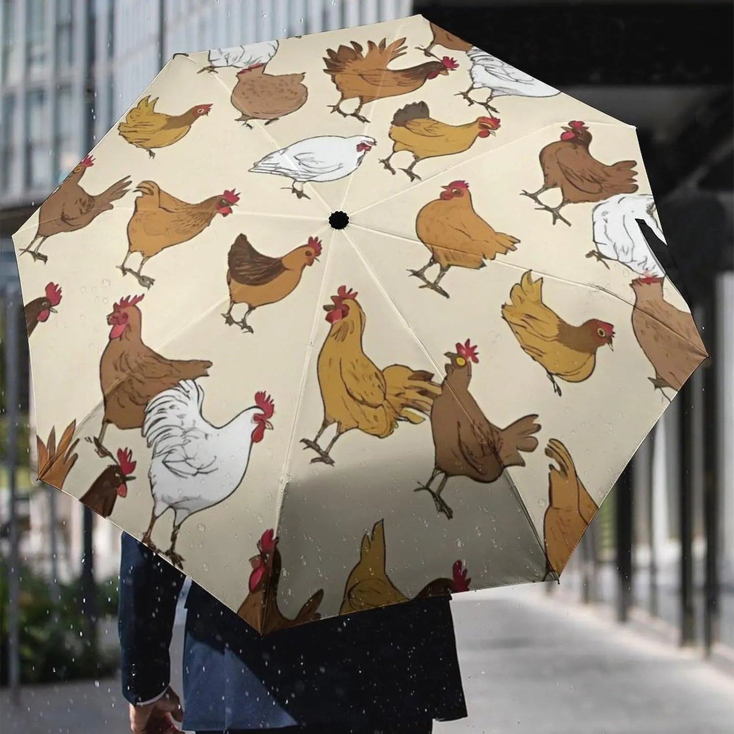 Water Repellent Travel Umbrella for Women Men Kids, Outdoor Umbrellas with Ergonomic Handle, Auto Open/Close, A Brood of Chickens Art Sun Protection Umbrellas