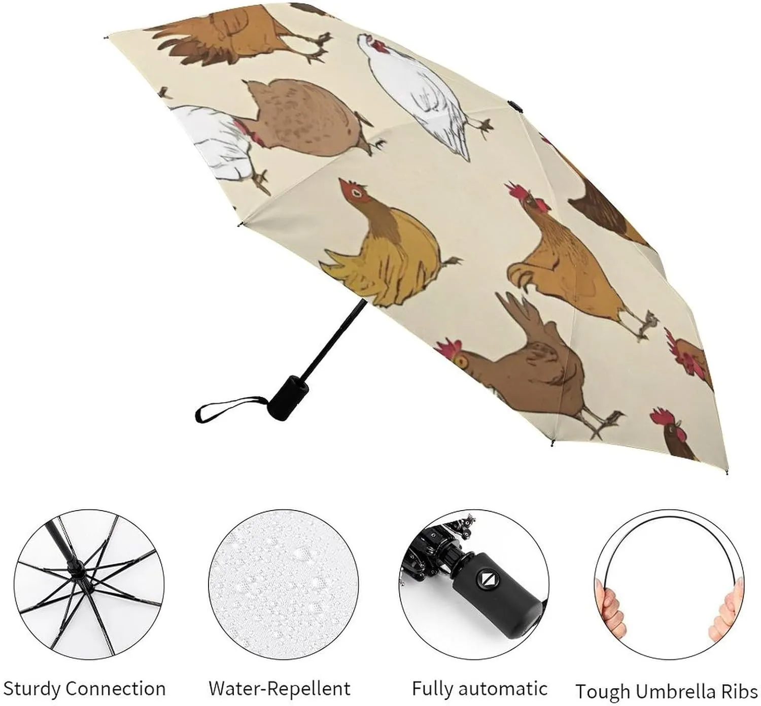 Water Repellent Travel Umbrella for Women Men Kids, Outdoor Umbrellas with Ergonomic Handle, Auto Open/Close, A Brood of Chickens Art Sun Protection Umbrellas