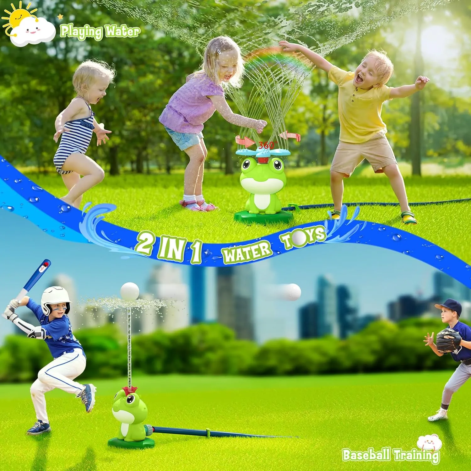 Water Sprinkler for Kids Toys, Water Baseball Toy for Outdoor Toys, Summer Frog Game, Water Play Toy Backyard Lawn Outside Activity Birthday Gift for Toddler Boys Girl Age 3 4 5 6 7 8 Year Old
