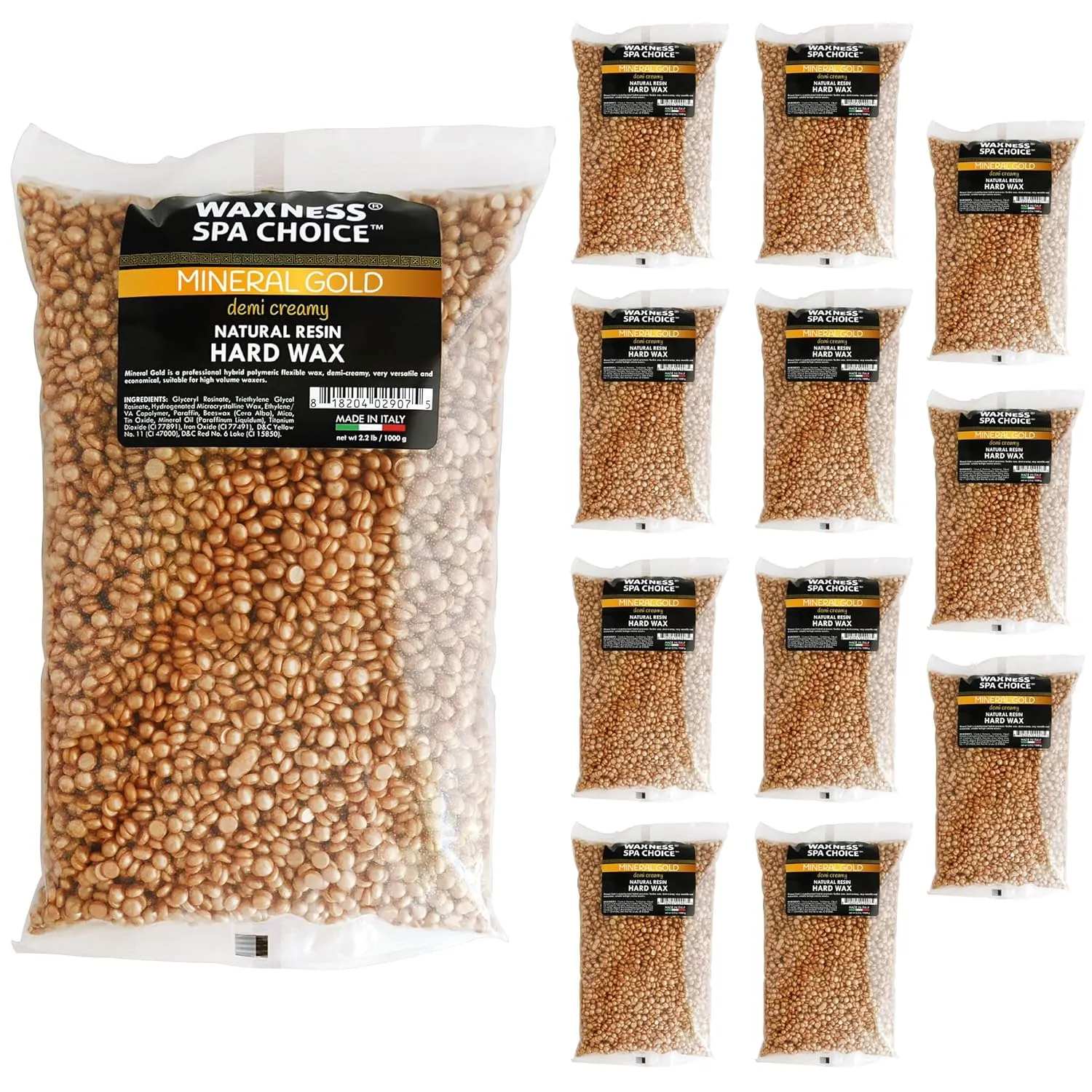 Waxness Spa Choice Mineral Gold Demi Creamy Hard Wax Beads 2.2 lb / 1 kg Pack of 12