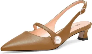WAYDERNS Womens Dating Matte Pointed Toe Fashion Slingback Solid Buckle Spool Low Heel Pumps Shoes 1.5 Inch
