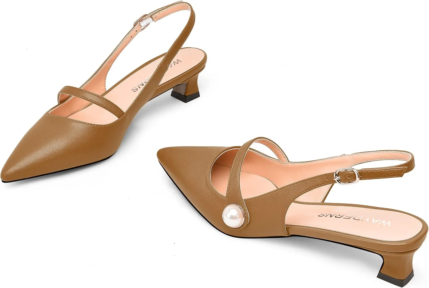 WAYDERNS Womens Dating Matte Pointed Toe Fashion Slingback Solid Buckle Spool Low Heel Pumps Shoes 1.5 Inch