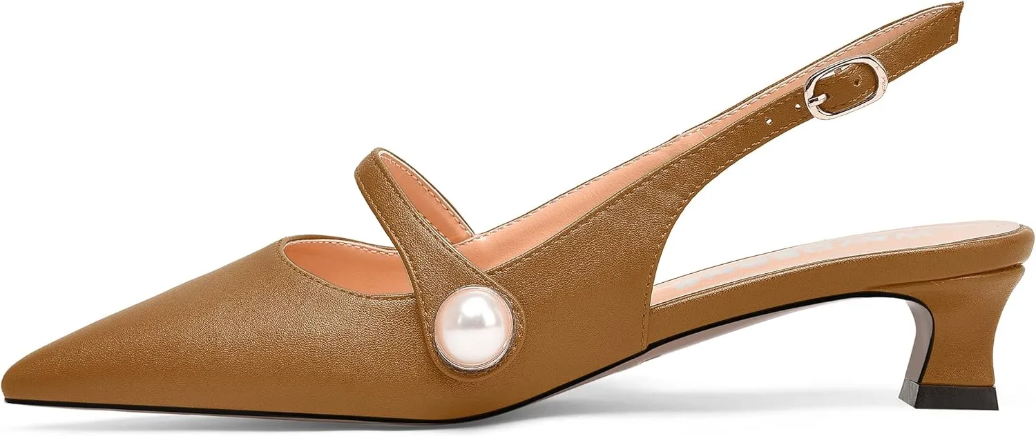 WAYDERNS Womens Dating Matte Pointed Toe Fashion Slingback Solid Buckle Spool Low Heel Pumps Shoes 1.5 Inch