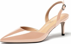 WAYDERNS Women's Patent Pointed Toe Solid Buckle Slingback Stiletto Mid Heel Pumps Shoes 2.5 Inch