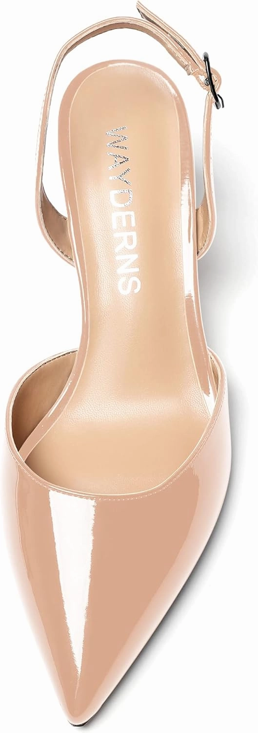 WAYDERNS Women's Patent Pointed Toe Solid Buckle Slingback Stiletto Mid Heel Pumps Shoes 2.5 Inch