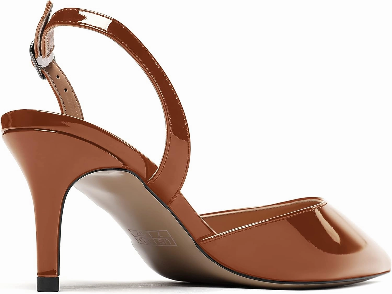 WAYDERNS Women's Patent Pointed Toe Solid Buckle Slingback Stiletto Mid Heel Pumps Shoes 2.5 Inch