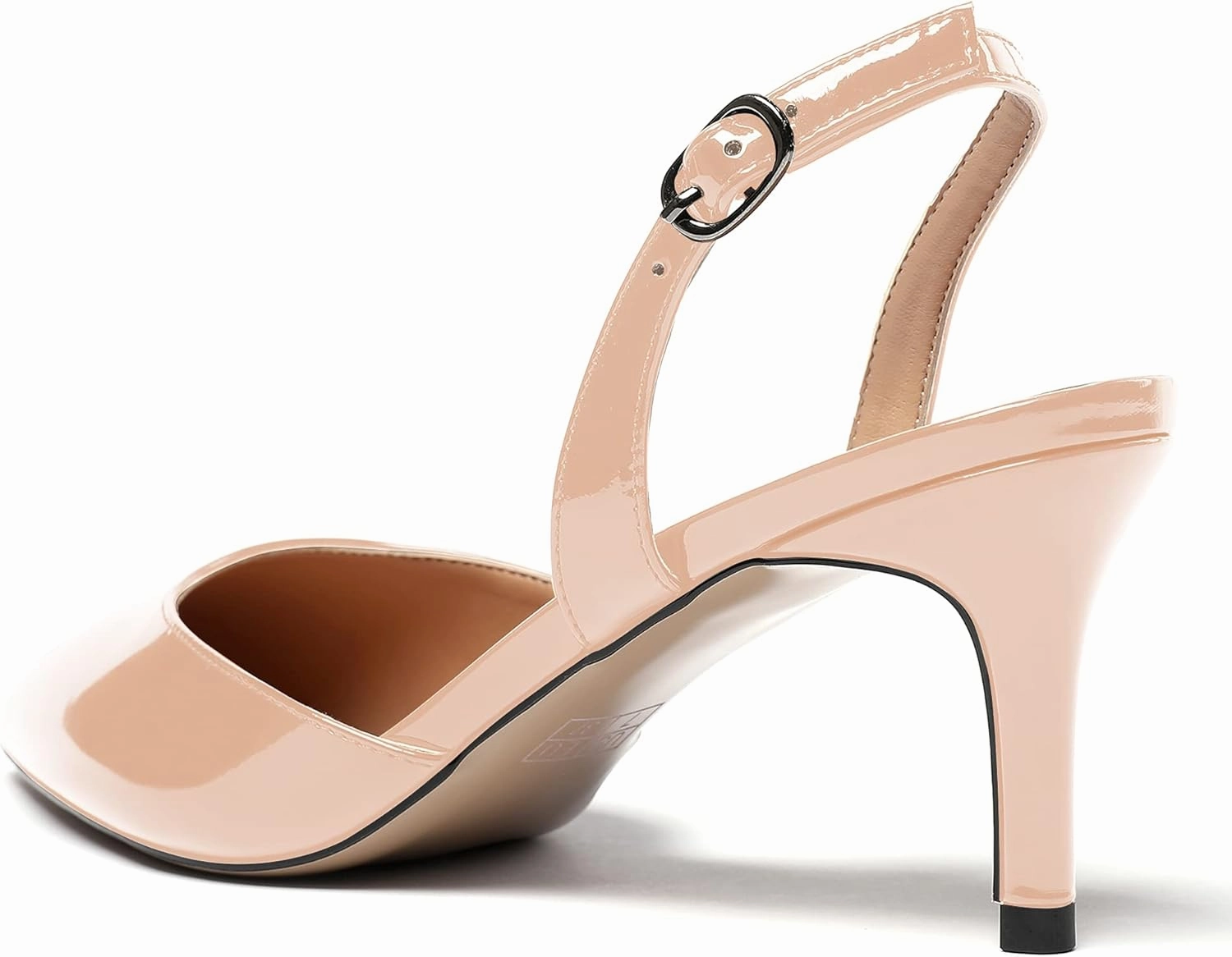 WAYDERNS Women's Patent Pointed Toe Solid Buckle Slingback Stiletto Mid Heel Pumps Shoes 2.5 Inch