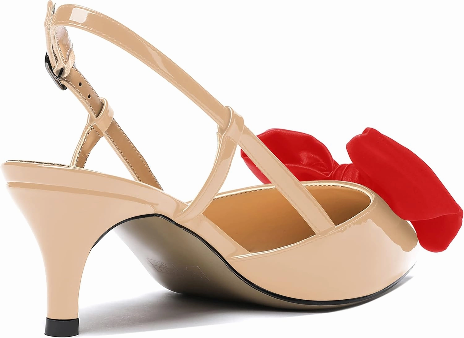 WAYDERNS Women's Satin Bow Decoration Pointed Toe Buckle Slingback Patent Kitten Low Heel Pumps Shoes 2 Inch