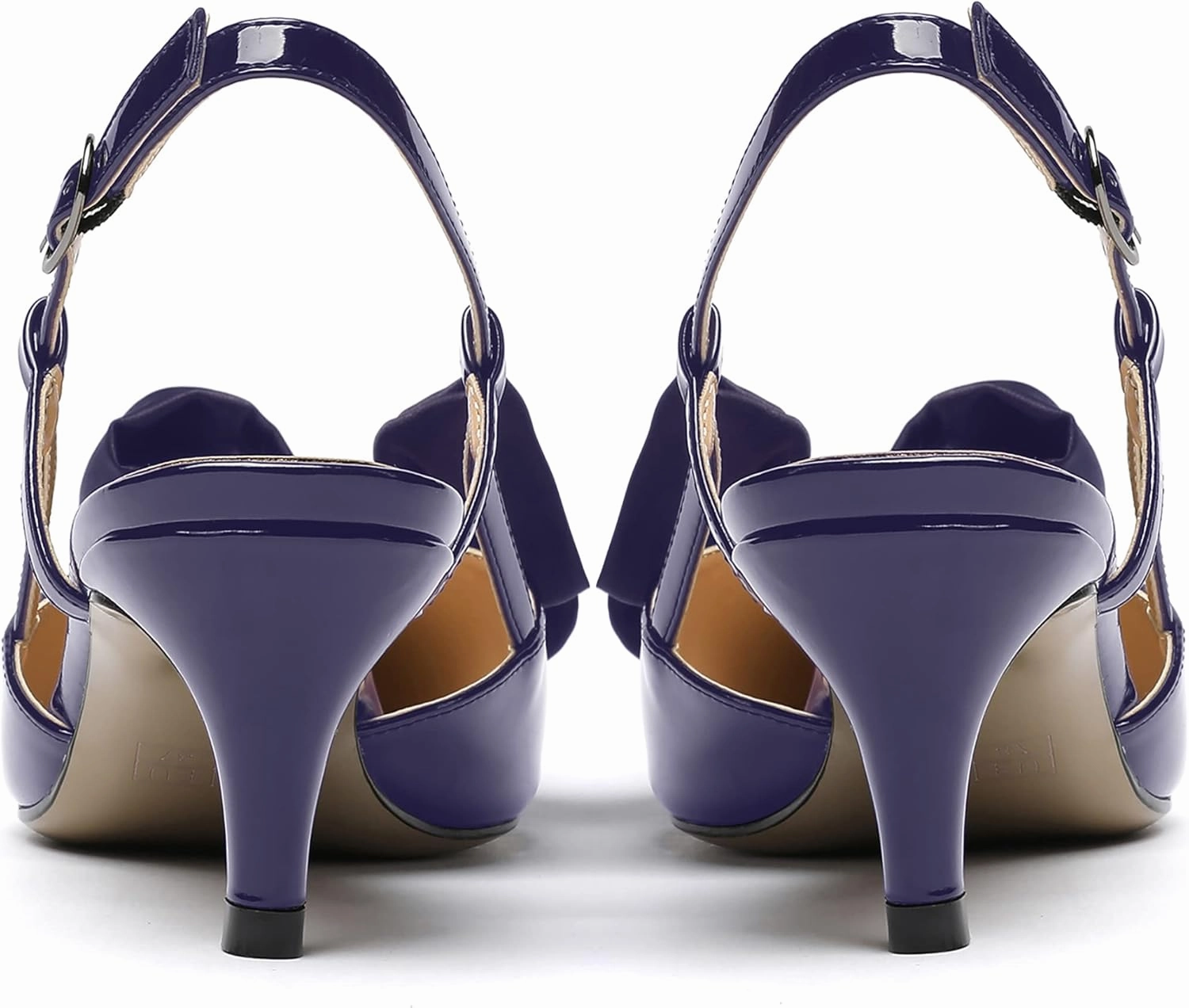 WAYDERNS Women's Satin Bow Decoration Pointed Toe Buckle Slingback Patent Kitten Low Heel Pumps Shoes 2 Inch