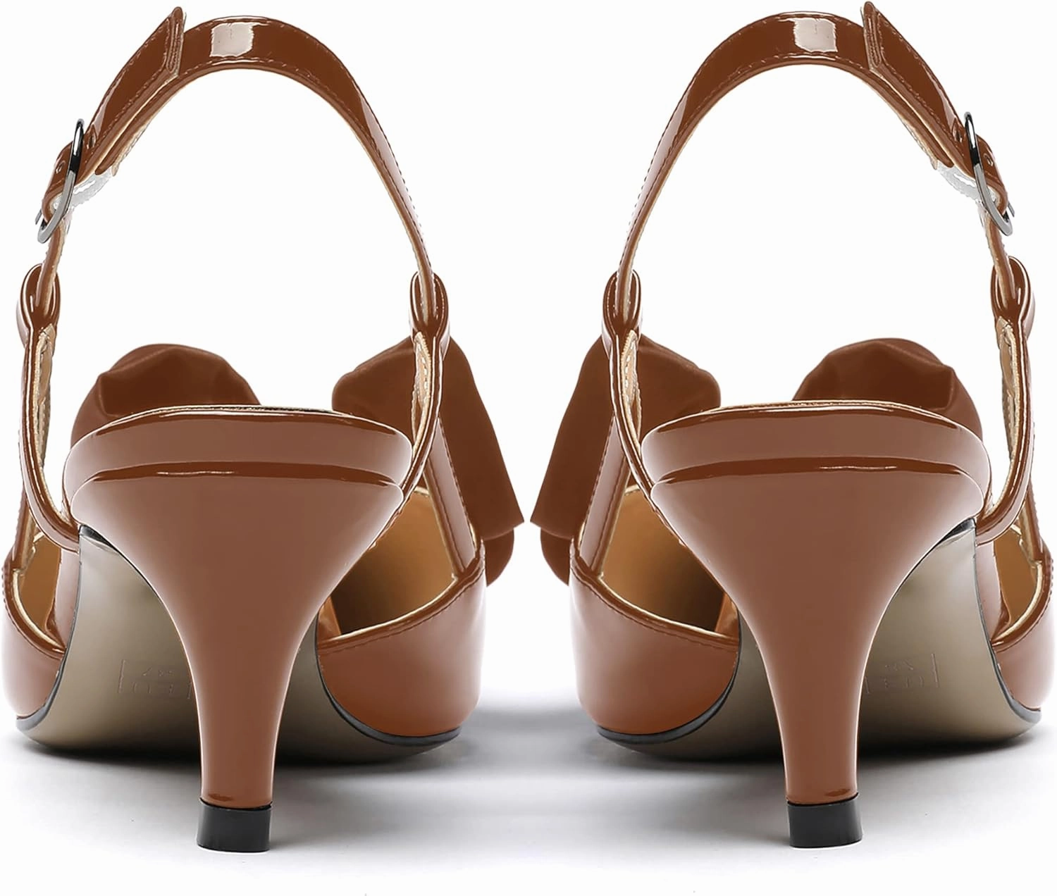 WAYDERNS Women's Satin Bow Decoration Pointed Toe Buckle Slingback Patent Kitten Low Heel Pumps Shoes 2 Inch