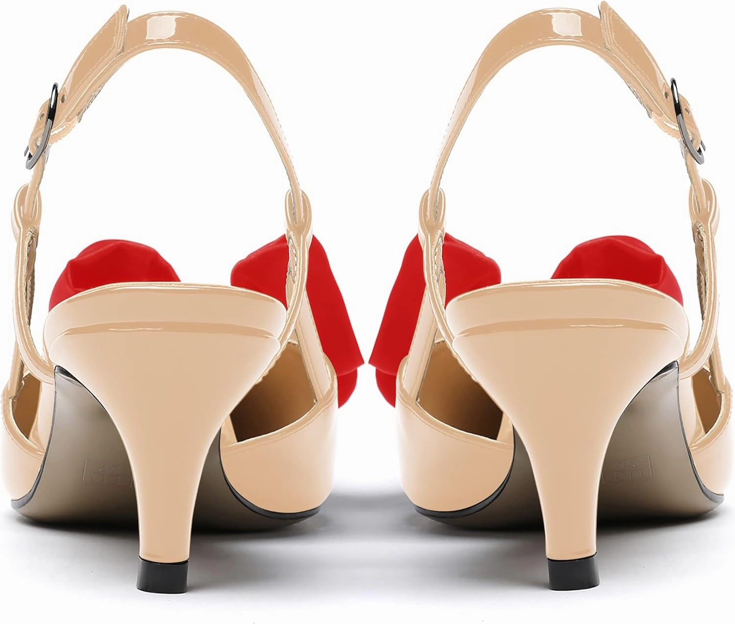 WAYDERNS Women's Satin Bow Decoration Pointed Toe Buckle Slingback Patent Kitten Low Heel Pumps Shoes 2 Inch