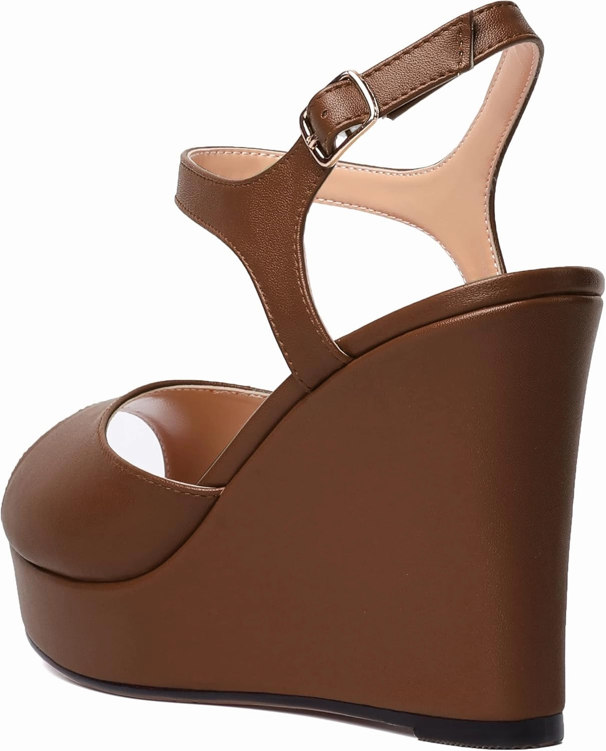 WAYDERNS Womens Ankle Strap Party Platform Peep Toe Matte Slingback Buckle Solid Fashion Wedge High Heel Pumps Shoes 4 Inch