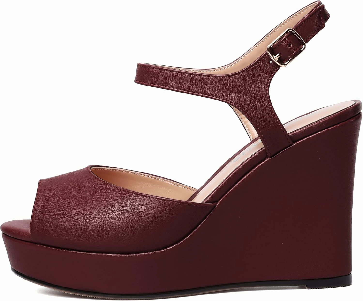 WAYDERNS Womens Ankle Strap Party Platform Peep Toe Matte Slingback Buckle Solid Fashion Wedge High Heel Pumps Shoes 4 Inch