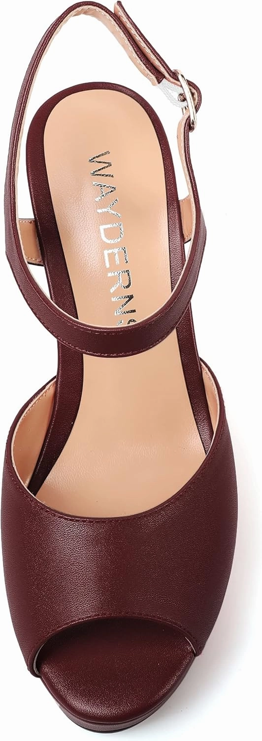 WAYDERNS Womens Ankle Strap Party Platform Peep Toe Matte Slingback Buckle Solid Fashion Wedge High Heel Pumps Shoes 4 Inch