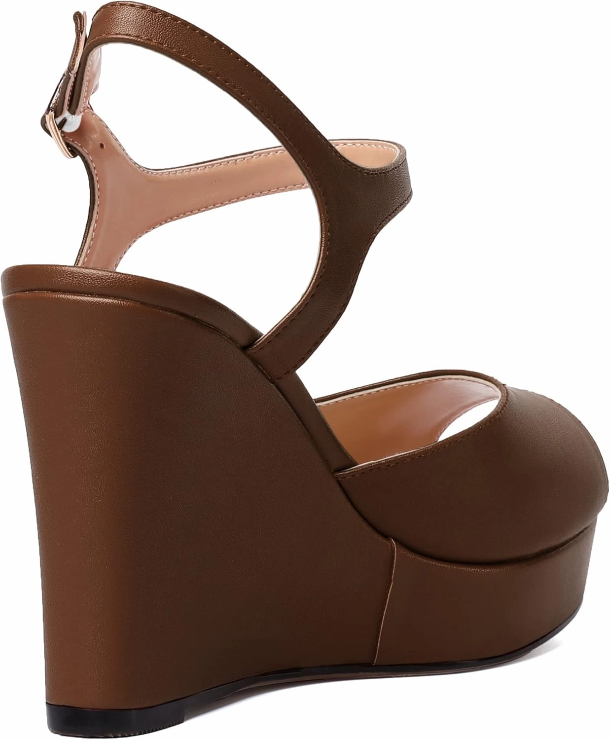 WAYDERNS Womens Ankle Strap Party Platform Peep Toe Matte Slingback Buckle Solid Fashion Wedge High Heel Pumps Shoes 4 Inch
