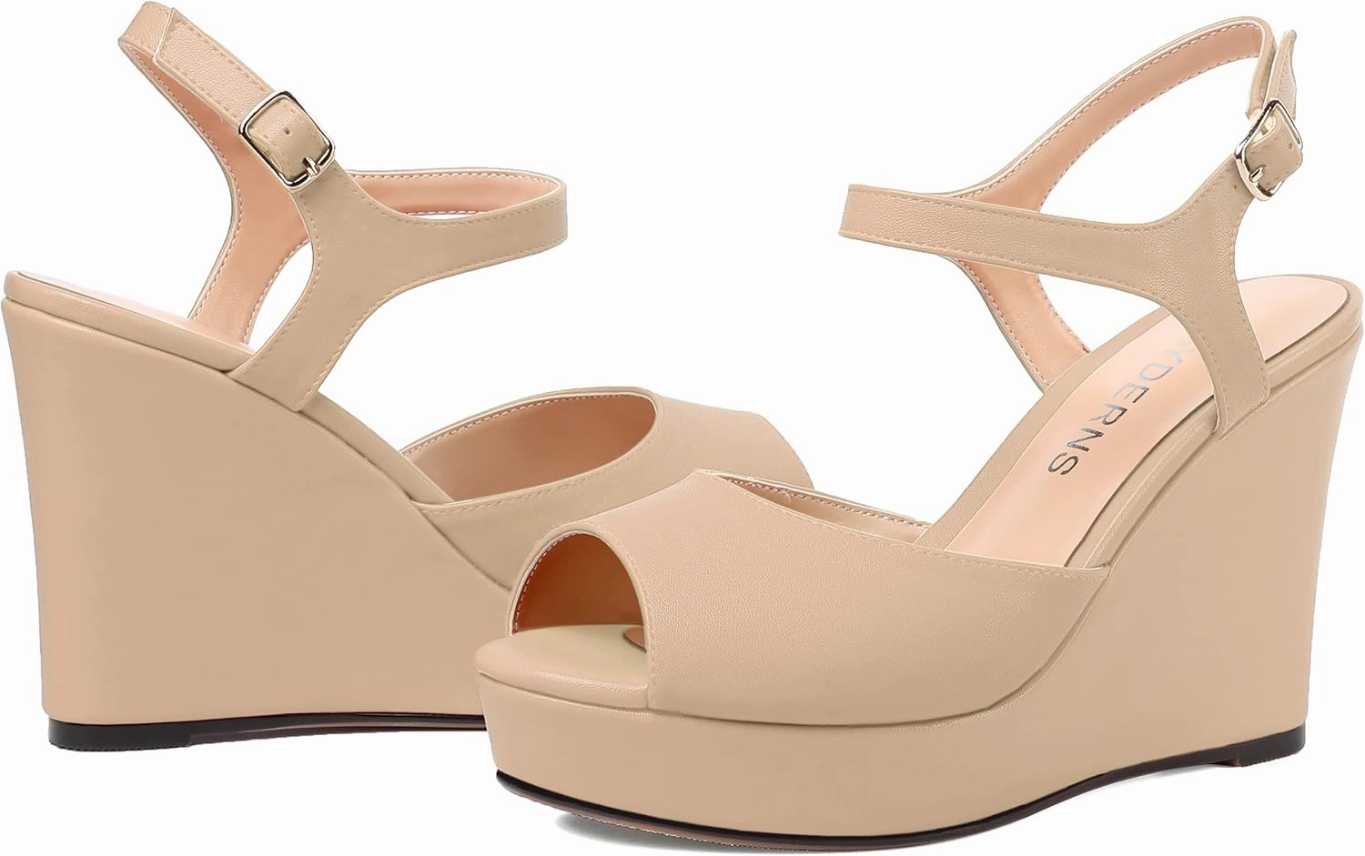 WAYDERNS Womens Ankle Strap Party Platform Peep Toe Matte Slingback Buckle Solid Fashion Wedge High Heel Pumps Shoes 4 Inch