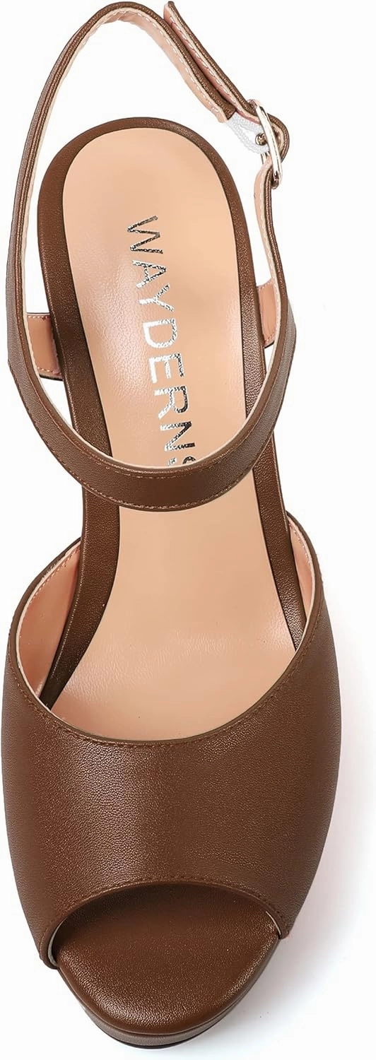 WAYDERNS Womens Ankle Strap Party Platform Peep Toe Matte Slingback Buckle Solid Fashion Wedge High Heel Pumps Shoes 4 Inch