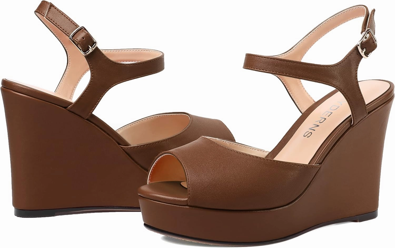 WAYDERNS Womens Ankle Strap Party Platform Peep Toe Matte Slingback Buckle Solid Fashion Wedge High Heel Pumps Shoes 4 Inch