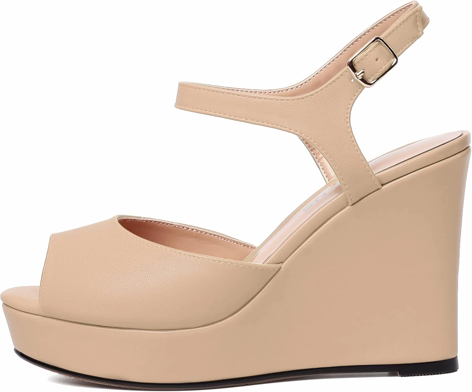 WAYDERNS Womens Ankle Strap Party Platform Peep Toe Matte Slingback Buckle Solid Fashion Wedge High Heel Pumps Shoes 4 Inch