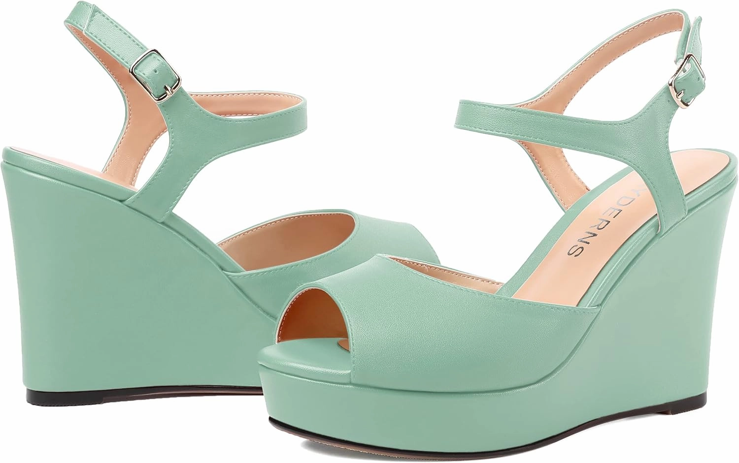 WAYDERNS Womens Ankle Strap Party Platform Peep Toe Matte Slingback Buckle Solid Fashion Wedge High Heel Pumps Shoes 4 Inch