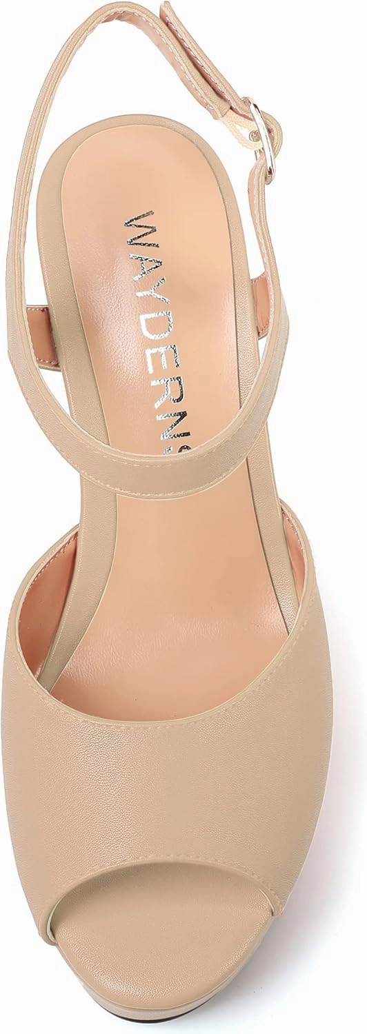 WAYDERNS Womens Ankle Strap Party Platform Peep Toe Matte Slingback Buckle Solid Fashion Wedge High Heel Pumps Shoes 4 Inch