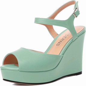 WAYDERNS Womens Ankle Strap Party Platform Peep Toe Matte Slingback Buckle Solid Fashion Wedge High Heel Pumps Shoes 4 Inch
