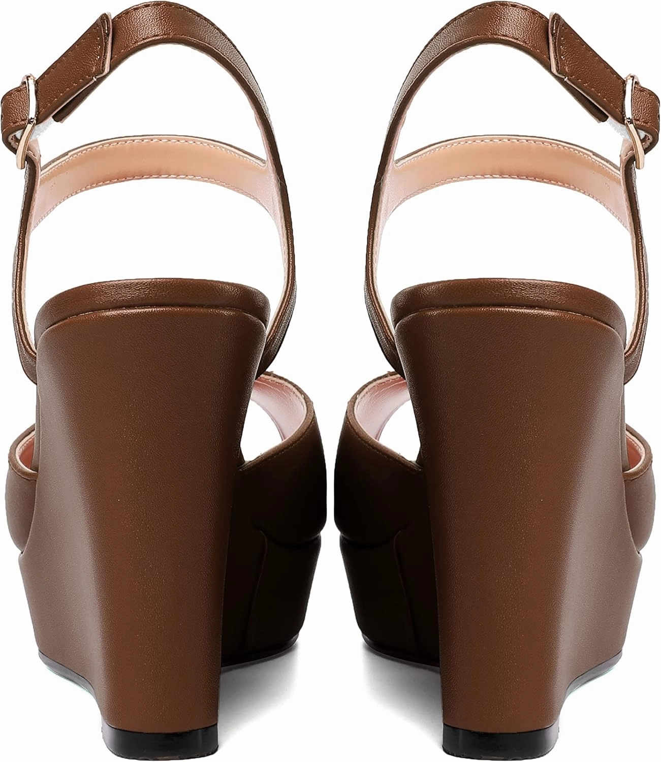 WAYDERNS Womens Ankle Strap Party Platform Peep Toe Matte Slingback Buckle Solid Fashion Wedge High Heel Pumps Shoes 4 Inch