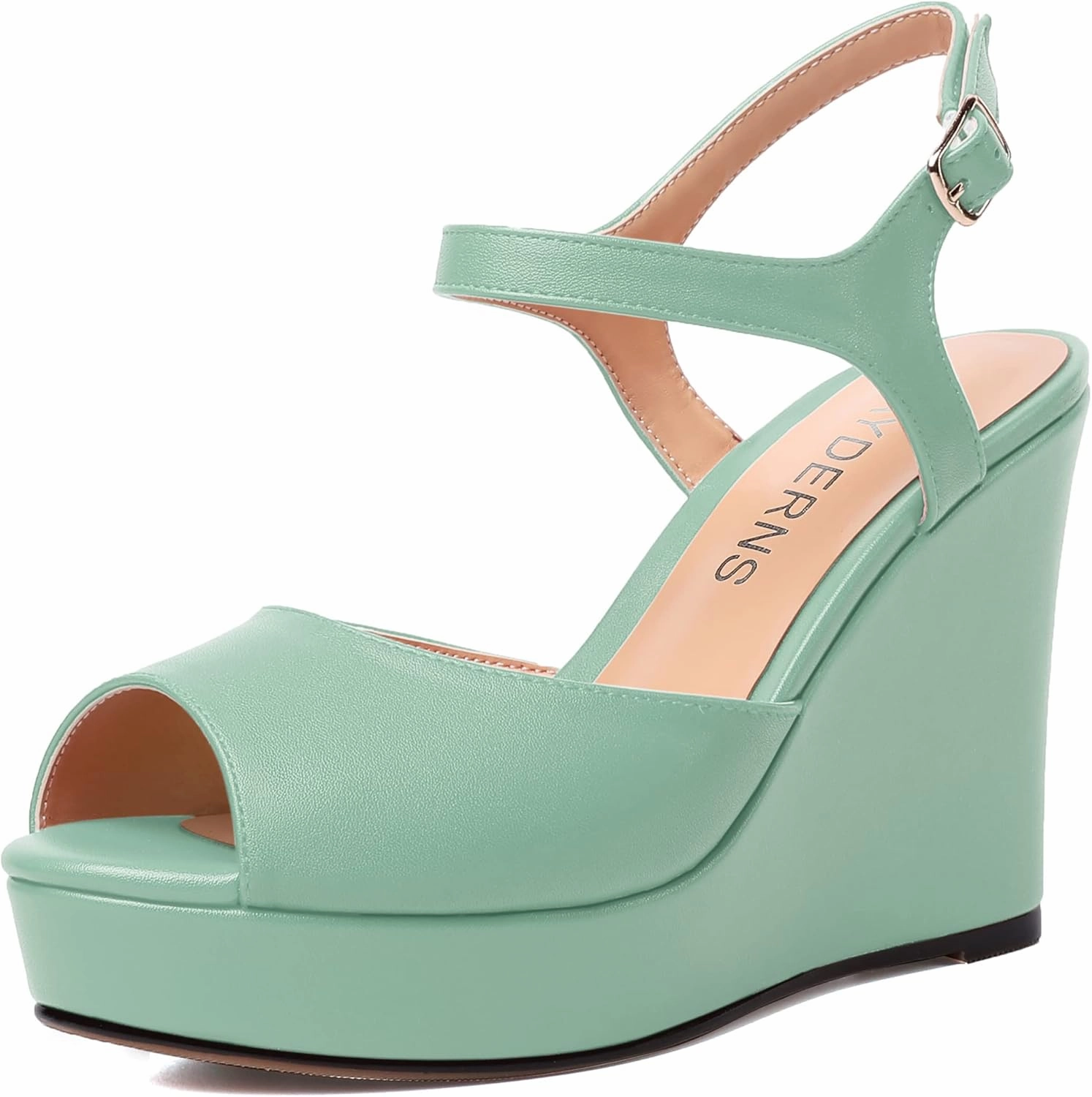 WAYDERNS Womens Ankle Strap Party Platform Peep Toe Matte Slingback Buckle Solid Fashion Wedge High Heel Pumps Shoes 4 Inch