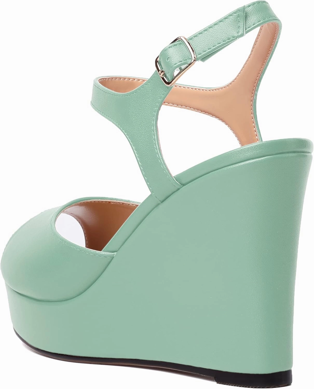 WAYDERNS Womens Ankle Strap Party Platform Peep Toe Matte Slingback Buckle Solid Fashion Wedge High Heel Pumps Shoes 4 Inch