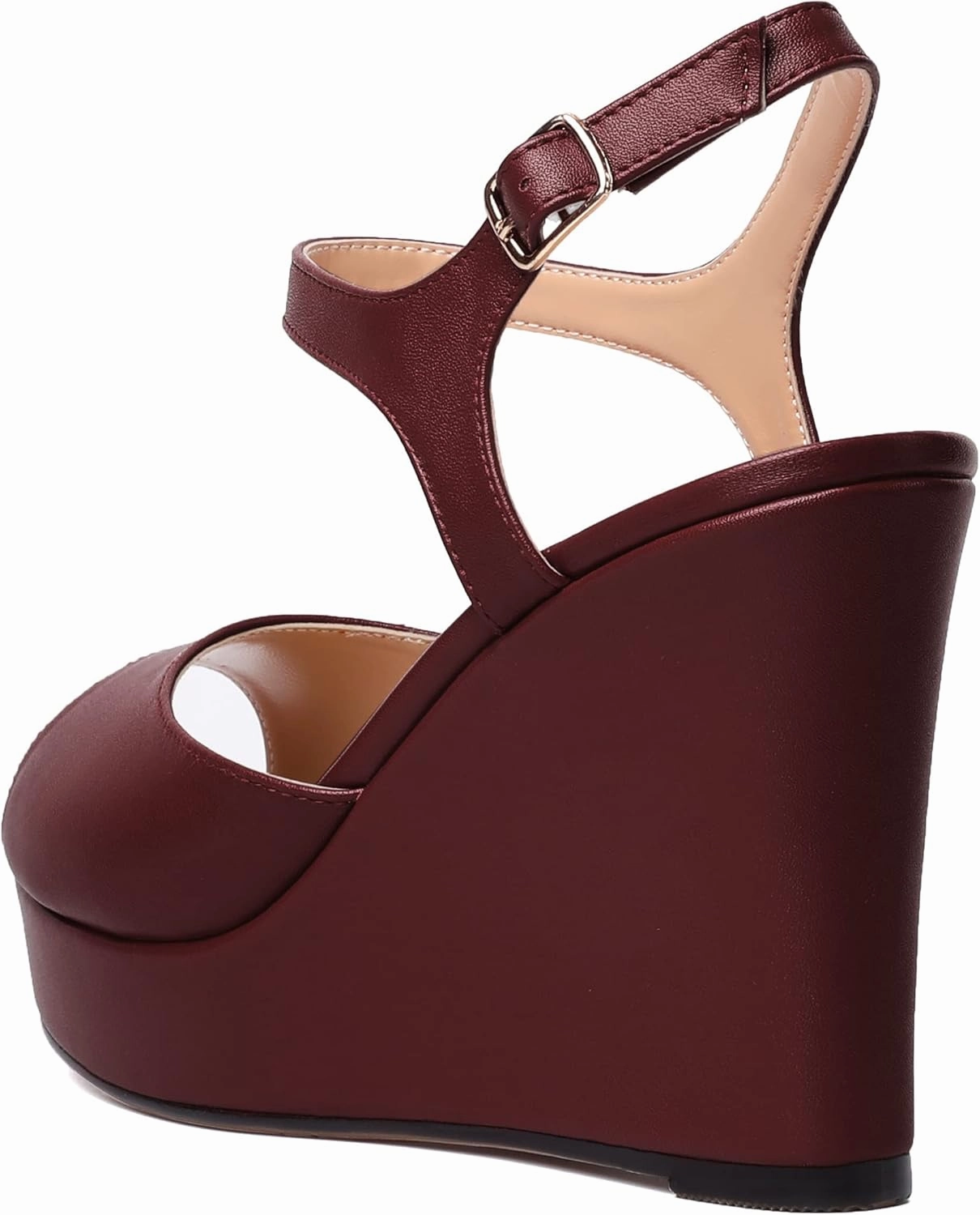 WAYDERNS Womens Ankle Strap Party Platform Peep Toe Matte Slingback Buckle Solid Fashion Wedge High Heel Pumps Shoes 4 Inch